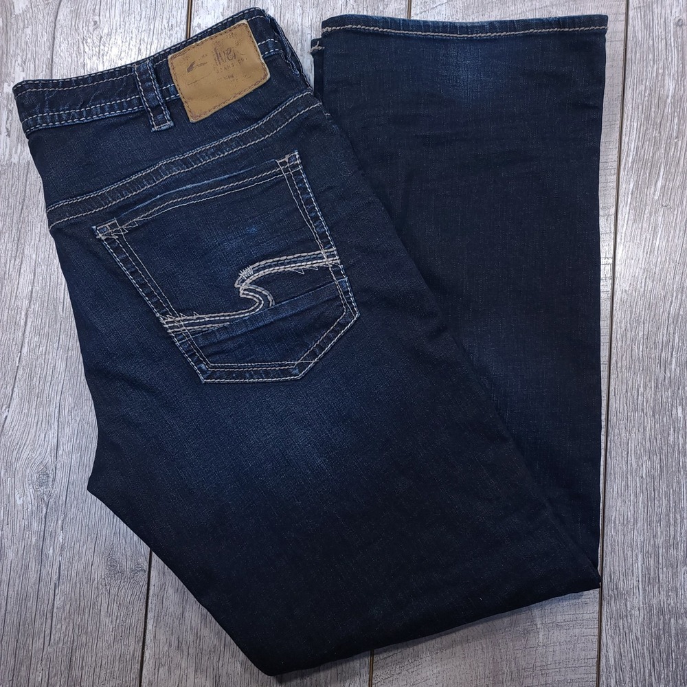 Silver Jeans Gordie Mens Size 38x34 Blue Loose Wide Straight Dark Wash Denim